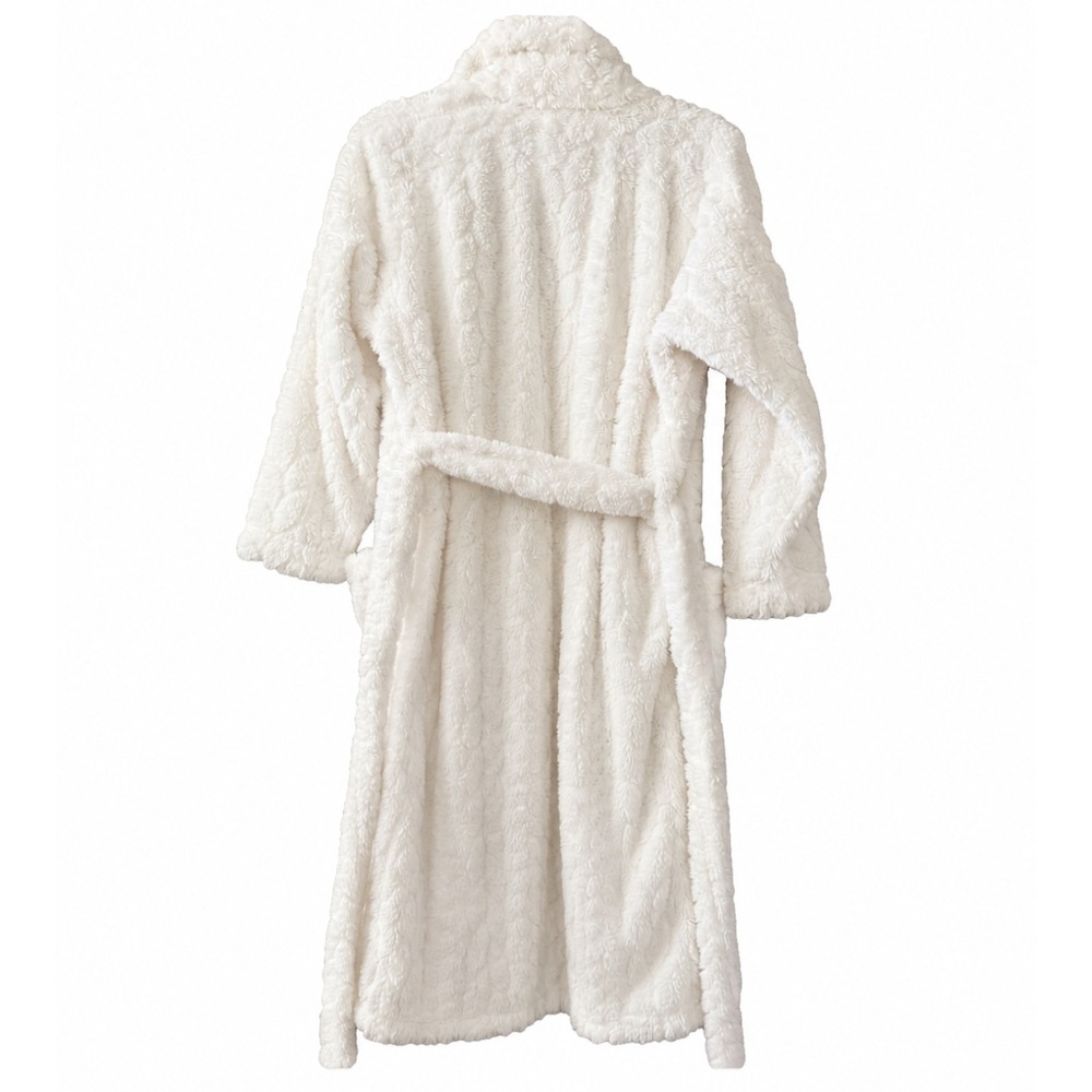 Pottery Barn Plush Robe Women Medium Ivory Shawl Collar Belted Bathrobe - Picture 3 of 7